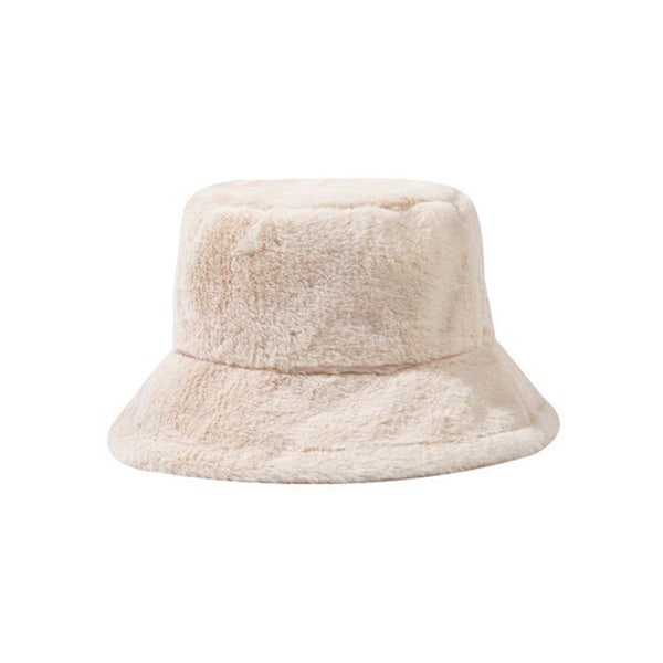 Fuskpäls Vinter Bucket Hat För Kvinnor Solid Varm Damhatt Utomhus Beige