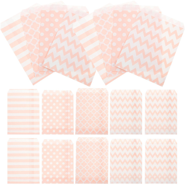 100 stk. Forskjellige mønstre Bursdag Bryllup Godteriposer Fest Gaveposer Papirpose (rosa) Rosa100 stk. Rosa Pink 100 pcs