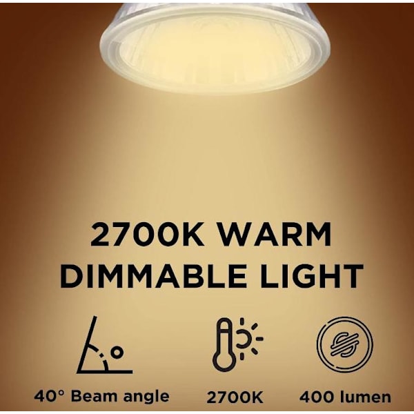Halogenlampe 35w Gu5.3 2-pins base, 12v 2700k Varmt hvitt Spotlight 36° strålevinkel 4000 timer levetid Dimbar Halogenlampe Dikroisk - 6-pakning