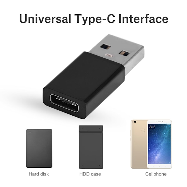 2 kpl USB 3.0 A -uros USB-C 3.1 tyypin C naaras OTG -datan lataussovitinadapteri musta