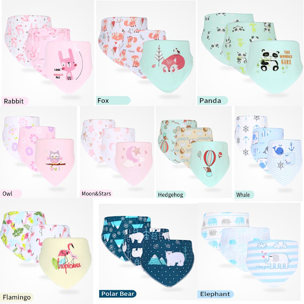 3 st baby bomullshanddukar triangel halsduk saliv handduk UGL Owl