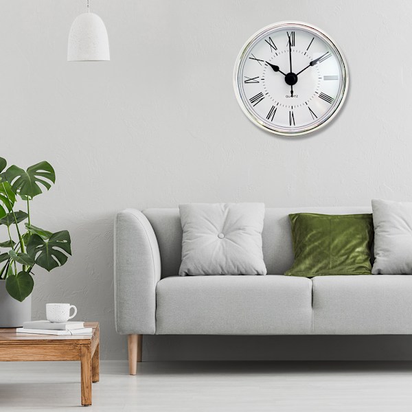 2,8 tum/70 mm Urtavfall Rund Kvartsrörelse Klocka Vit Urtavla Silverfärgad Båge Romerska Siffror Passar 63 mm Håldiameter