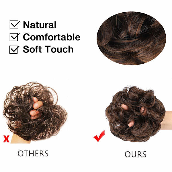 1 st Slouchy Hårtofs Hårtvinning Krullvågig Slouchy Syntetisk Chignon för Kvinnor Uppstylad Håraccessoar Dark Brown & Light Auburn Mixed
