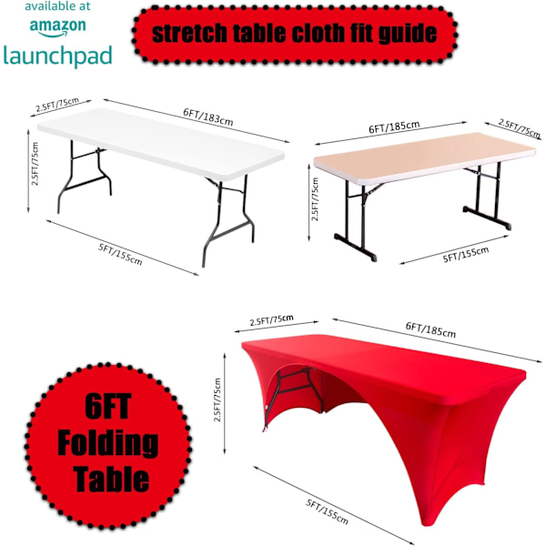 Strækbare Dugge 6ft til Rektangulære Borde med Åben Ryg, Spændt Spandex Rektangulære Terrassebord Dæksler, Bryllup, Fest, Køkken REd