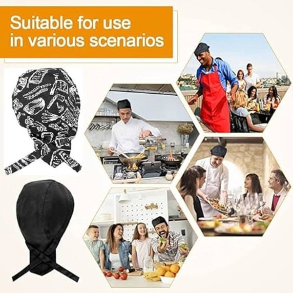 4 stk. Kokkehat i polycotton, 2 stilarter, justerbar, bomuld, madlavningshat