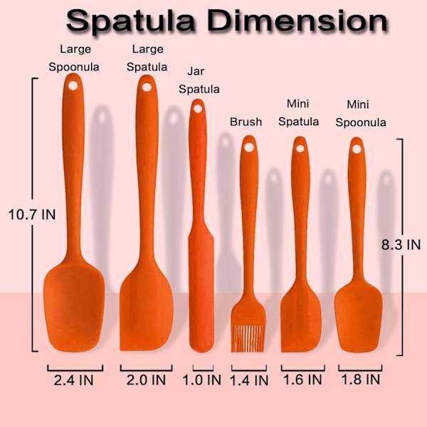 Silikoninen lasta setti 6 kpl, korkean lämpötilan kestävä, elintarvikelaatuinen silikoni, helppo puhdistaa, leivontaan, ruoanlaittoon, keittiötarvikkeet (oranssi)