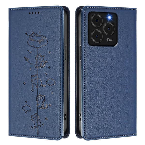 Søde Katte Præget Magnetisk RFID Vegansk Læder Telefoncover Dark Blue For Ulefone Note 20 Pro