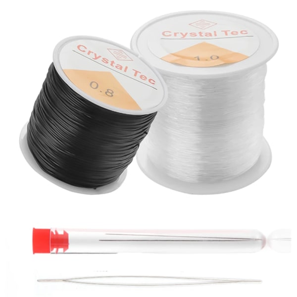 Plastikkrystall DIY Perletråd Elastisk Linje med Perlenåler Saks Wire Cord Smykke Tråd Streng Tråd 1.0mmX80M