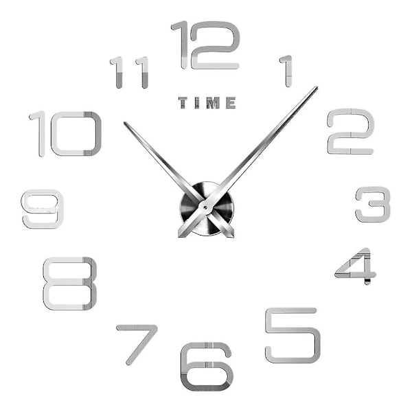 3D Stor Vægur DIY Akryl Spejl Ur Dekal Overdimensioneret Ur Ure Europa Horloge Stue Hjem Dekoration Flere Stilarter Sølv K Silver K 37 inches (60-90cm)