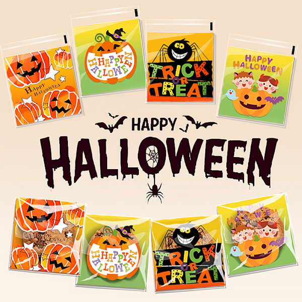 100 stk Halloween godteriposer gaveposer kaker snacks plast A5