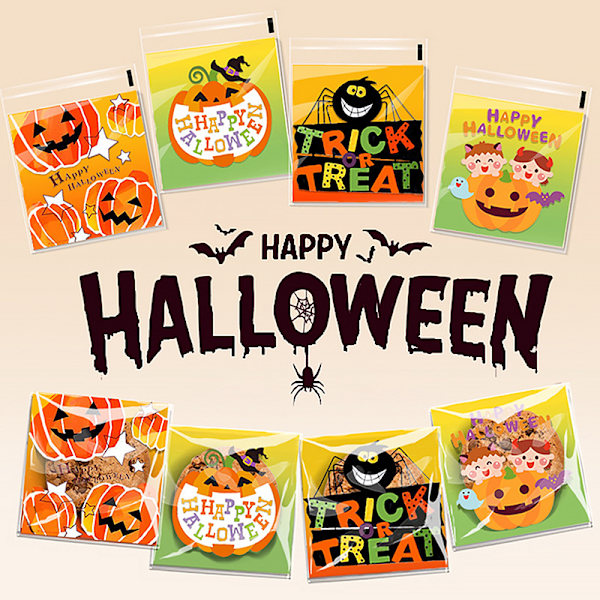 100 stk Halloween slikposer gaveposer kager snacks plast A3