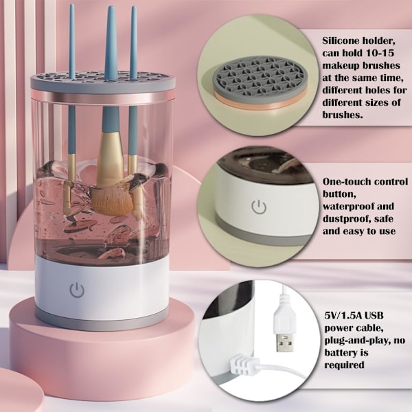 Elektrisk Makeup Brush Cleaner - Effektiv rengöring - Ingen skada på borstar - Rengör flera borstar samtidigt