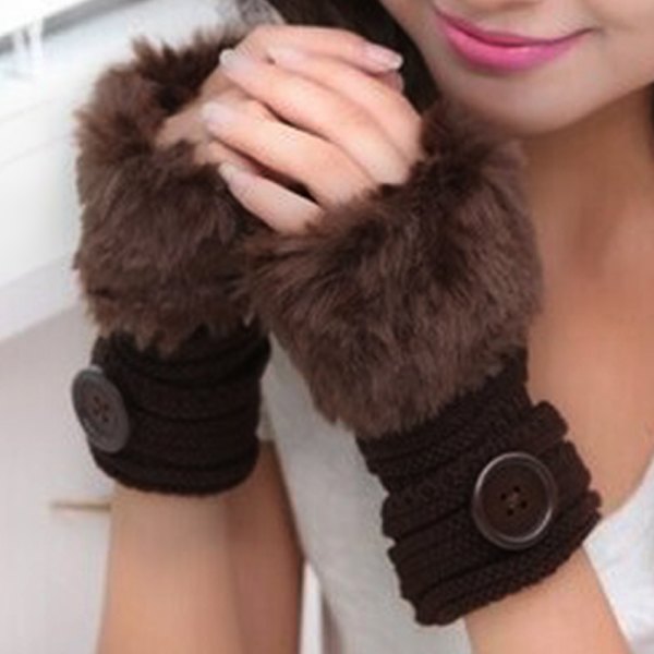 Fingerløse damehandsker Vinter Faux Fur Luffer Foret Termisk Coffee