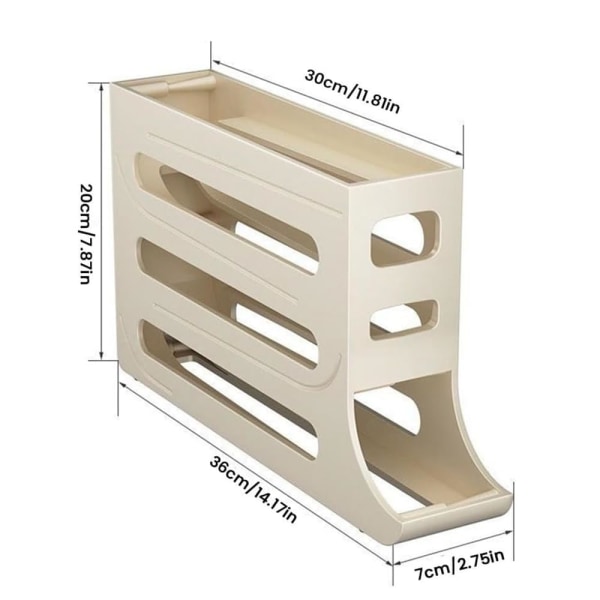 Munan annostelija jääkaappiin, automaattinen rullaava jääkaapin munasäilytyslaatikko, 4-kerroksinen rullaava munasäilytyslaatikko, järjestäjä, keltainen