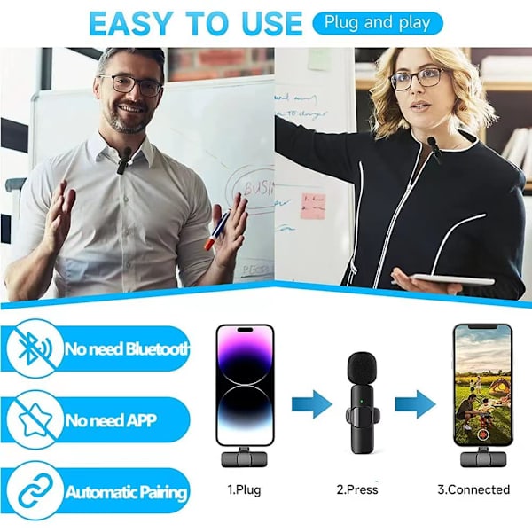 Lavalier-langaton mikrofoni iPhone/iPad/Android/kannettavaan tietokoneeseen, YouTubeen, Vlog1-mikrofoni Type C