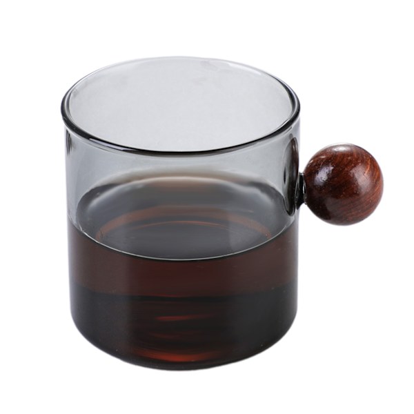 Fargerike Glasskaffe Kopper med Treballhåndtak Stilig Drikkemugg Vannkopp for Te Kaffe Latte Transparent Svart Transparent Black 220ml