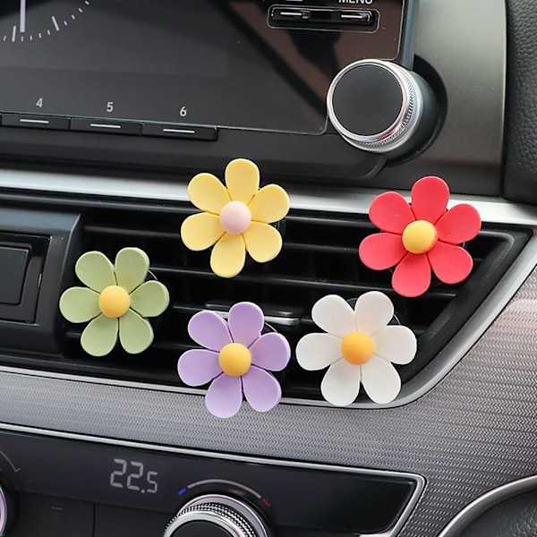 6 stk. Daisy Flower Air Vent Clips Flower Car Air Aroma Clips Charms Air Conditioning Outlet Clip Car Inter Decor Accessories Grøn