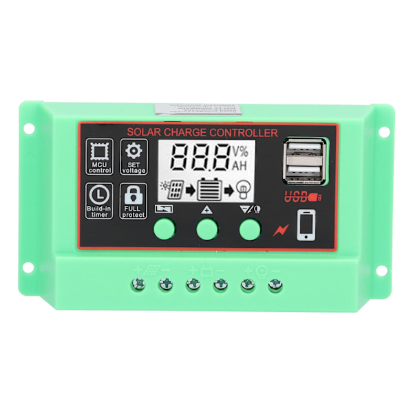 Solcelleladningsregulator 12V/24V Solcellecontroller LCD-skærm