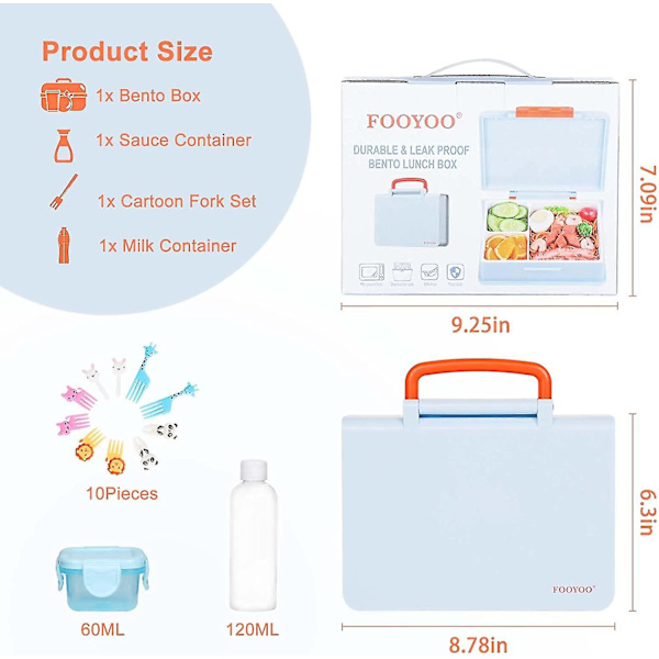 Bento Box Ault Lunch Box, Bento Box For Barn, 3 Rom 1050ml Lekkasjesikker Bento Lunch Box For Barn, Bpa-fri, Fryser, Oppvaskmaskin Og Mikrobølgeovn Safe