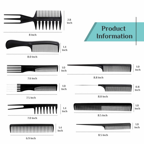 10 erilaista kampaa sisältävä pakkaus Black Black