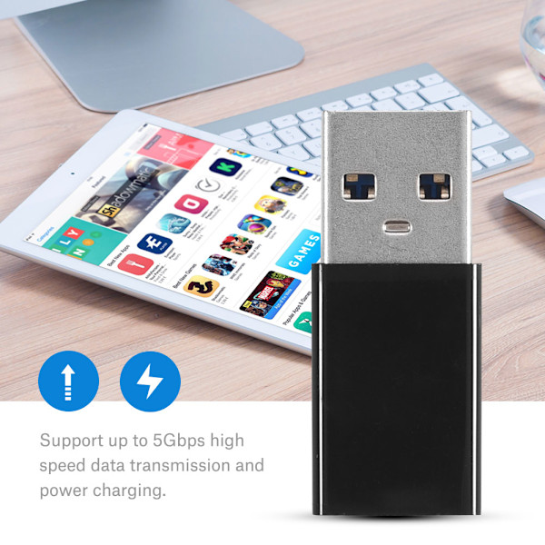 2 st USB 3.0 A hane till USB-C 3.1 typ C hona OTG data laddningsadapter omvandlare svart