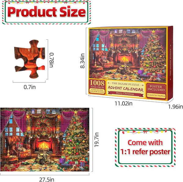 Adventskalender 2024 Julpussel - 1008 Bitar, Perfekt för Heminredning, Julpusselgåvor
