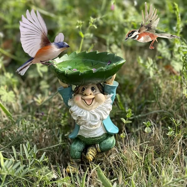 Amerikansk Gnome Fuglefoder (Blad-Holdende) | Resin Have Gårdhave Skulptur_dværg_ dwarf