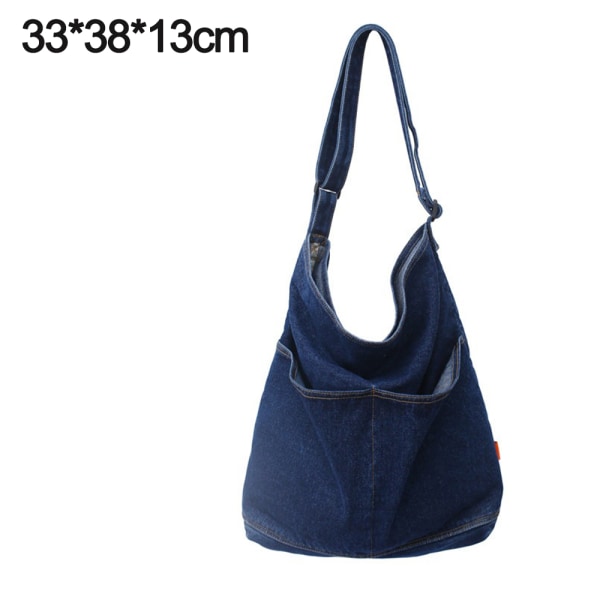 Sininen denim-laukku, olkalaukku, laukku, suuri lady navy blue