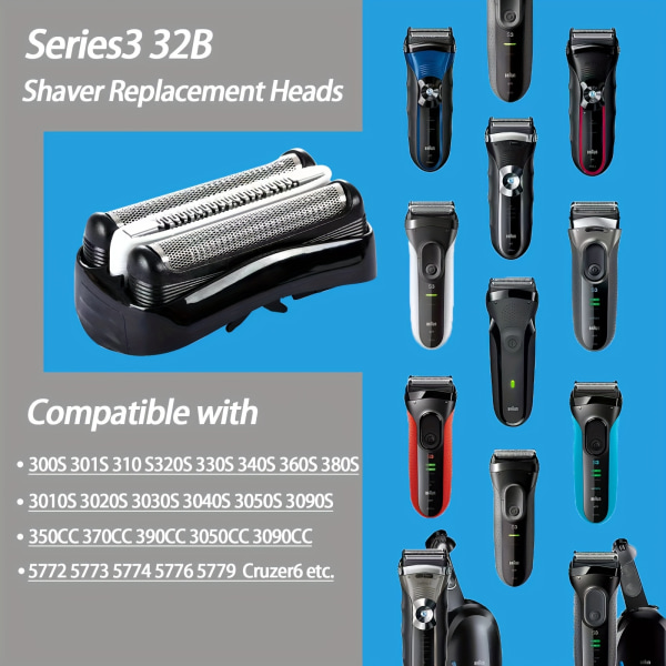 1 kpl/2 kpl 32B S3 -vaihtoparranajapäät osat Braun Series 3 -parranajokoneeseen 32B 2 Packs