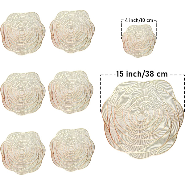 Guld placemats og coasters Sæt med 6 pressede metalliske vinyl runde placemats