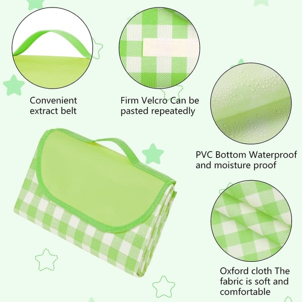 200 * 200 cm grön och vit picknickfilt, hopfällbar picknickfilt