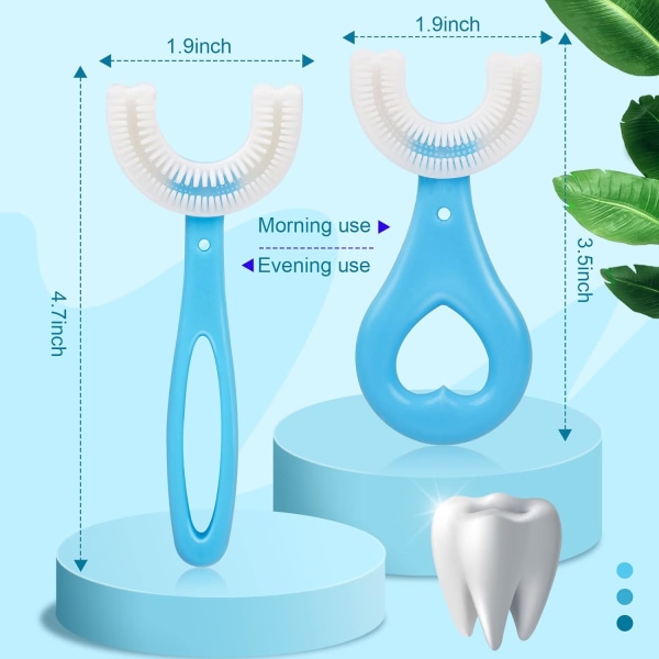 2 st U-formade Tandborstar för Barn, Tandborsthuvud i Silikon av Livsmedelskvalitet för Tandvård