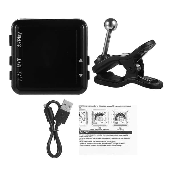 Professionell Gitarrstämmare Uppladdningsbar Gitarrstämmare Clip On LED-Display med Metronom för alla Instrument Gitarr Violin Ukulele black