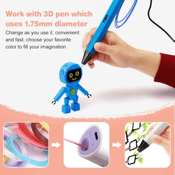1,75 mm 3D-pen filament PCL 20 farver, hver farve 5 m