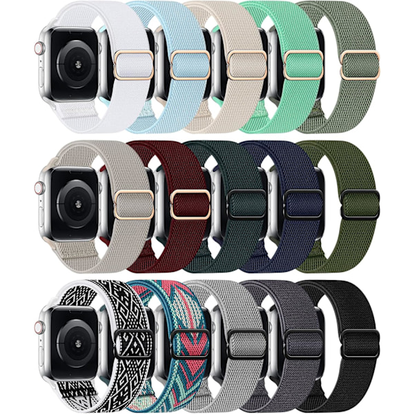 Strækbar nylon kompatibel med Apple Watch rem 38 mm 15pack-B 15pack-B 38MM/40MM/41MM