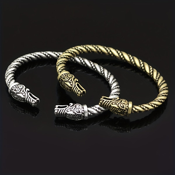 1 stk. Nordisk mytologi Viking dobbelt dragehoved åbning justerbar armbånd mænds retro mode Ancient Bronze