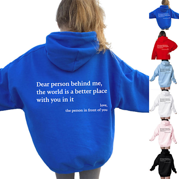 Womens Hoodies \"Kære person bag mig\" Hættetrøje Langærmet Pullover Toppe Sort Sort Black XL