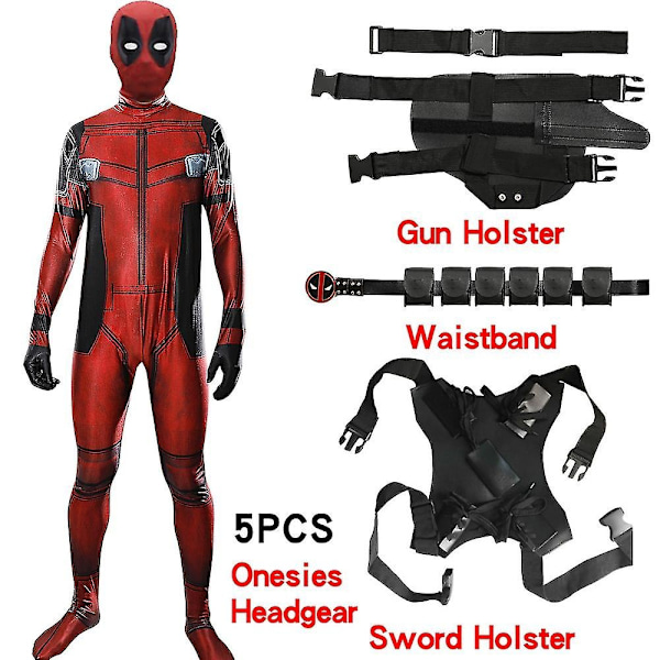 Deadpool Kostym Cosplay Barn Vuxen Dräkt Anime Superhjälte Cosplay Dödsväktare Anime Vuxen Service Leotard Hattar Tillbehör Anime-WELLNGS 5 PCS