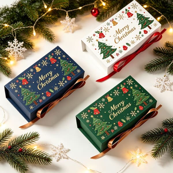 3-pack \"God Jul\" presentaskar, tomma julklappsförpackningar 11,5 x 6,5 x 4,5 cm, festliga presentinslagningsaskar för presenter