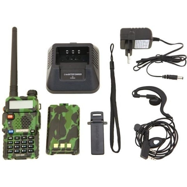 Baofeng UV-5R Walkie Talkie FM VHF/UHF Dual Band Radio, Display, Standby og innebygd klokke (Headset lagt til, kamuflasje) - Xin