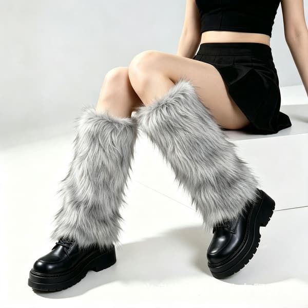Faux Fur Benvarmere, Lange Flared Støvlemanchetter, Varme Bløde Sokker til Kvinder, 40cm White