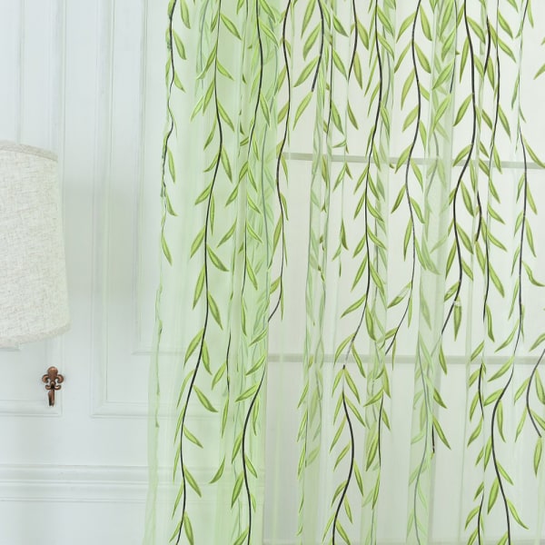 Blommiga gardiner persienner slöja rumsgardin genomskinlig panel halsduk grön Green 100X270cm