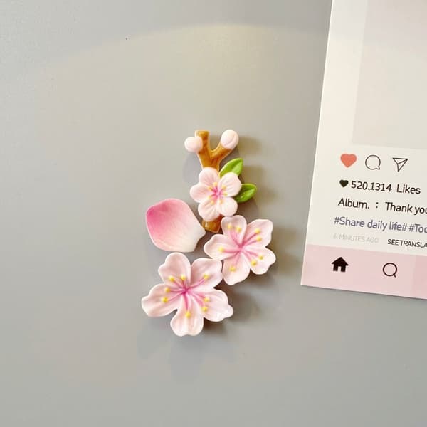 Kylskåpsmagnetset med persikoblommor, 3D magnetisk blomdekor för kylskåp och dörr Fuchsia 4pcs