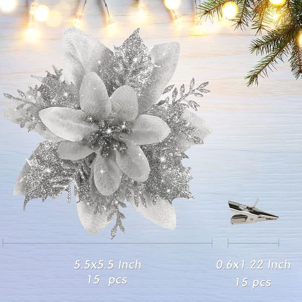 Sølv Julepynt 15 stk med klips for DIY julekrans festlig partydekor