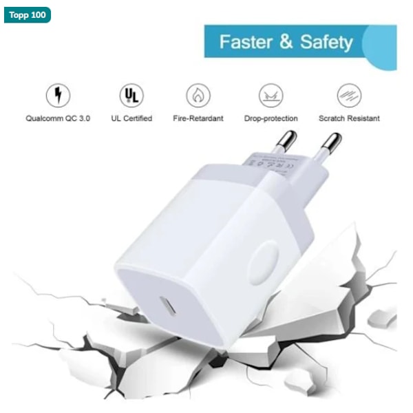 iPhone Snabbladdare USB-C Strömförsörjning 20W + 1m Kabel 1pc