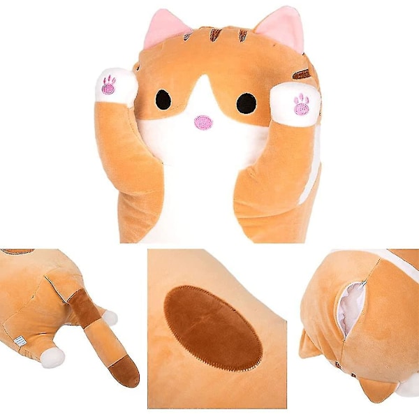 Plush Leksak Katt Lång Bomull Söta Kattdocka Plush Leksak Mjuk Bomull Fylld Sov Kudde Brun brown 90 cm