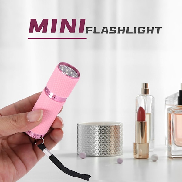 Mini ficklampa med 9 LED-lampor, utomhus, rosa, gummerad