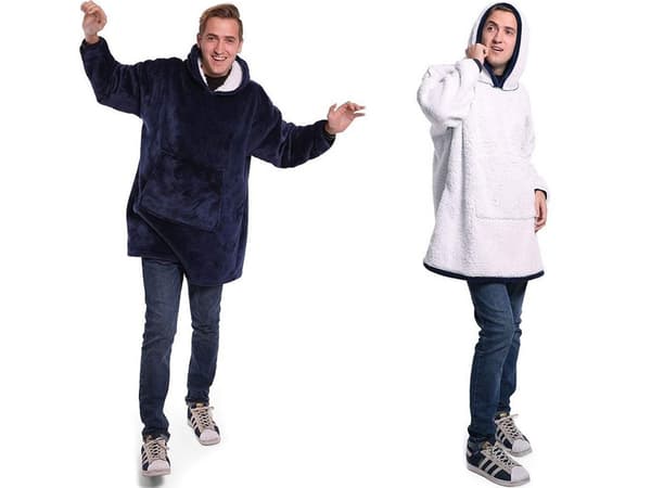Oversized hettegenser med hette - Filt {bt} Mörkblå blue