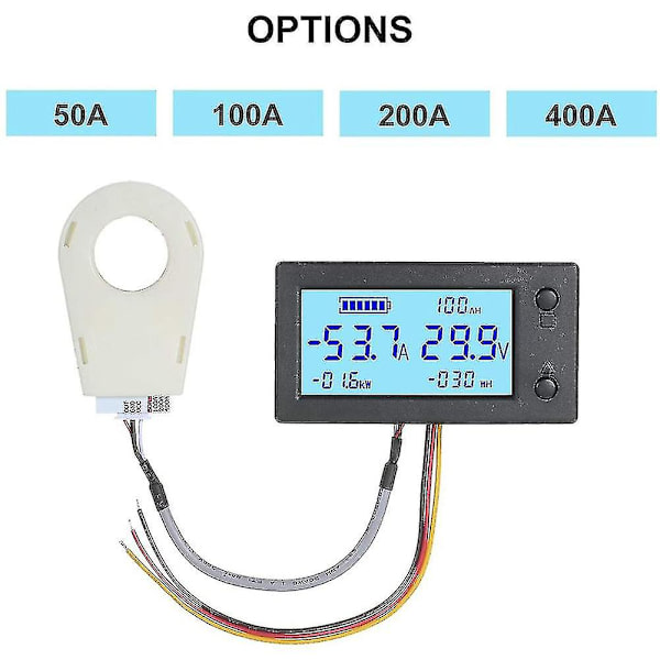 Ny digital voltmeter ammeter Dc 5v-90v 50a coulometer med Hall-sensor