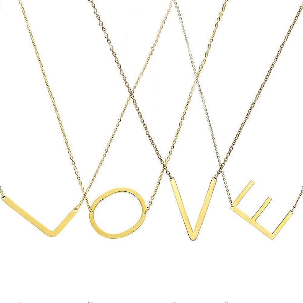 Halsband med stort initialhänge i guldpläterat rostfritt stål X